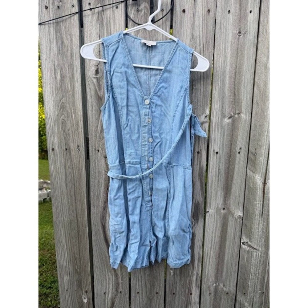Chambray Sleeveless Button Front Loft Outlet Romper Womens SP Light Blue
